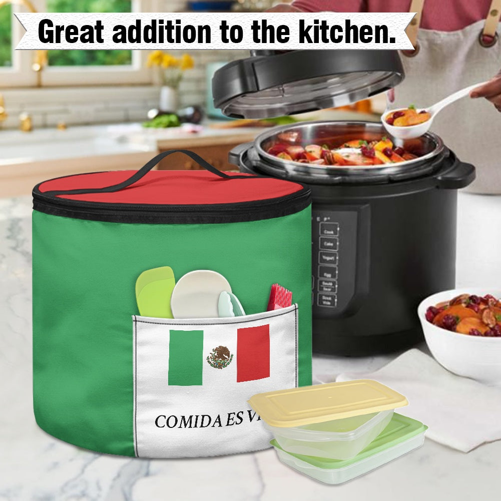 Mexico Flag Inspired "COMIDA ES VIDA" Electric Pressure Cooker Insulation Bag