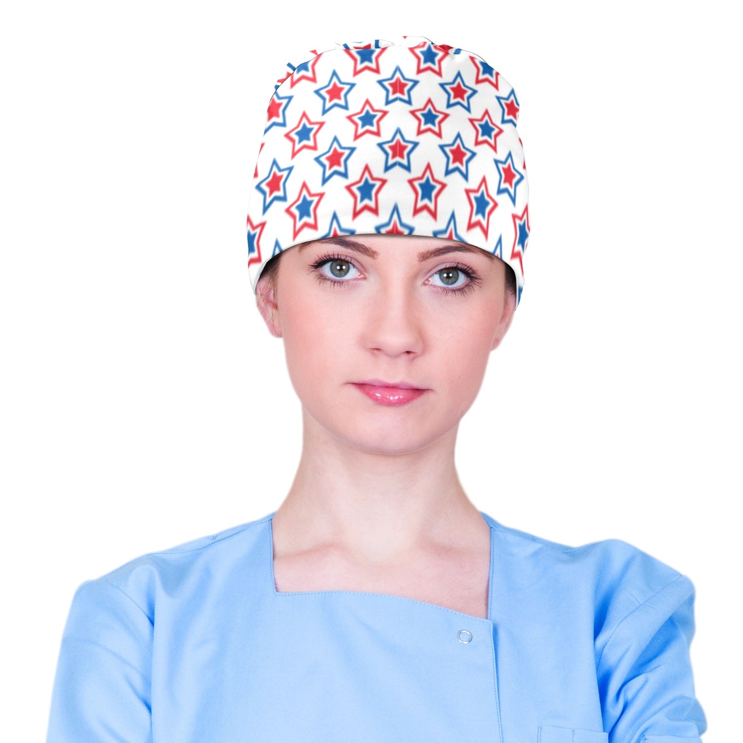 USA/American Flag Inspired Red, White & Blue Stars Pattern Scrub Cap | Ships from USA