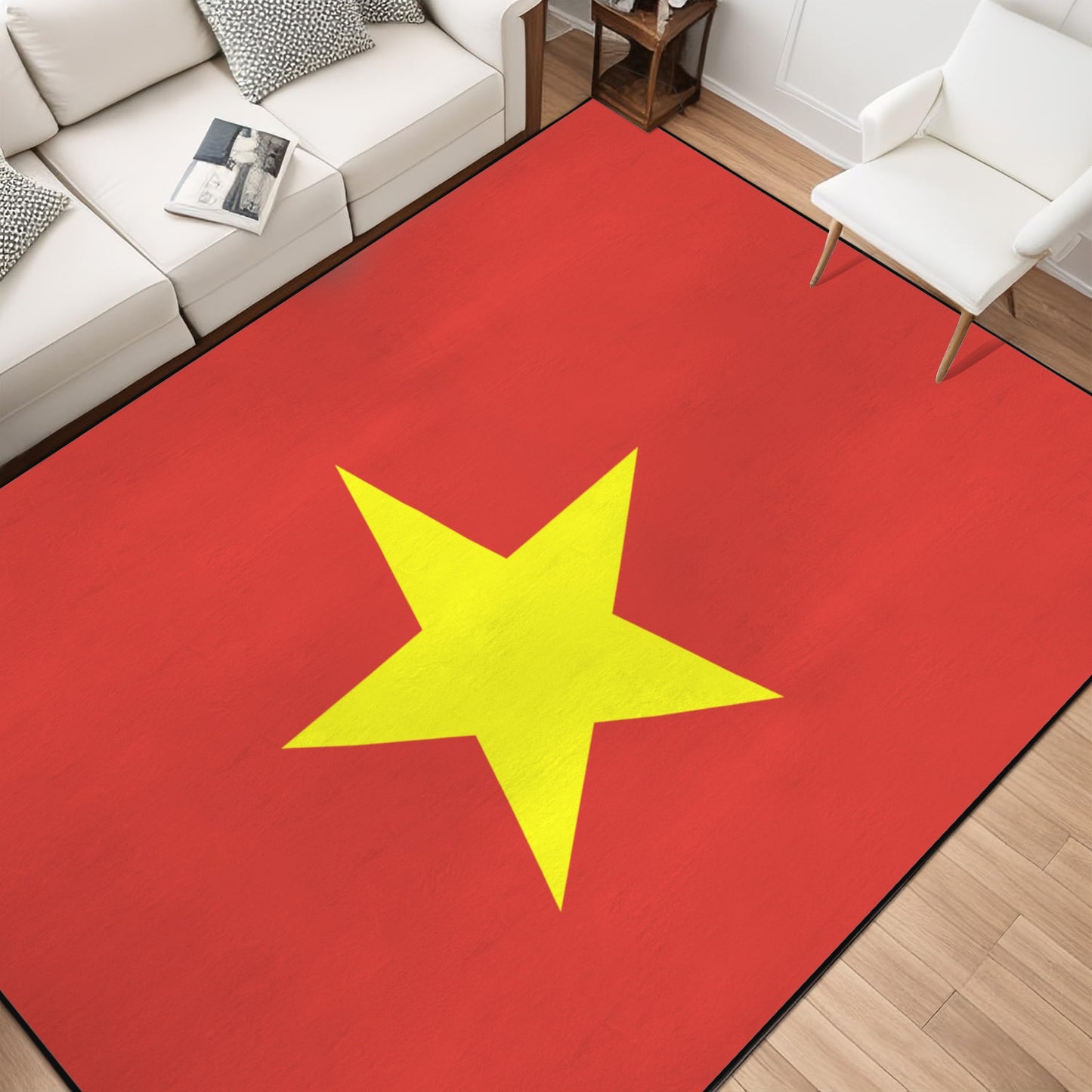 Vietnam Flag Inspired 84x60 Inch Area Rug with Black Binding (Made in the USA)