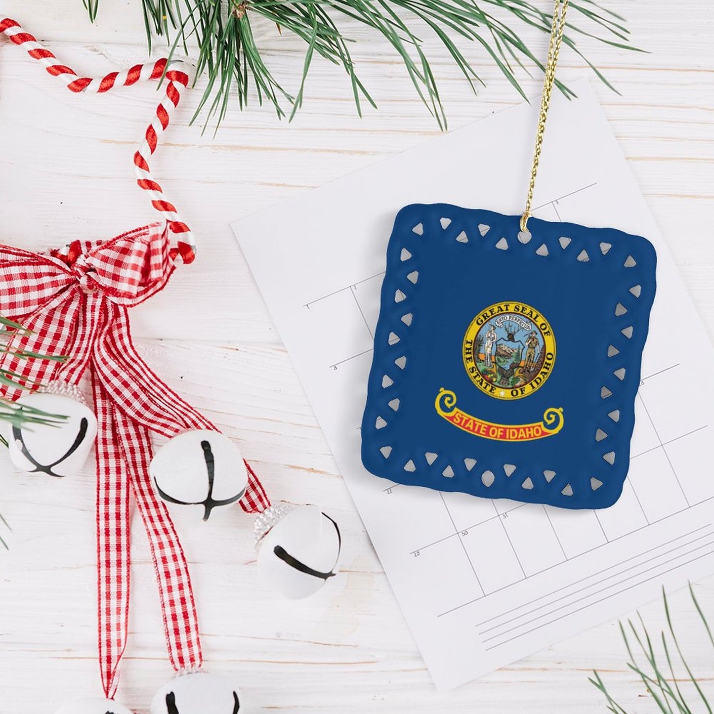 Idaho Flag Inspired Square Ceramic Ornament Made in the USA