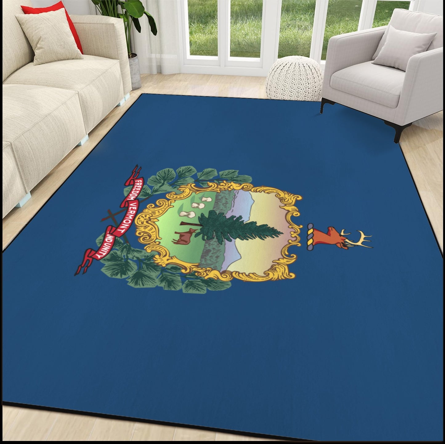 Vermont Flag Inspired 84x60 Inch Area Rug with Black Binding (Made in the USA)