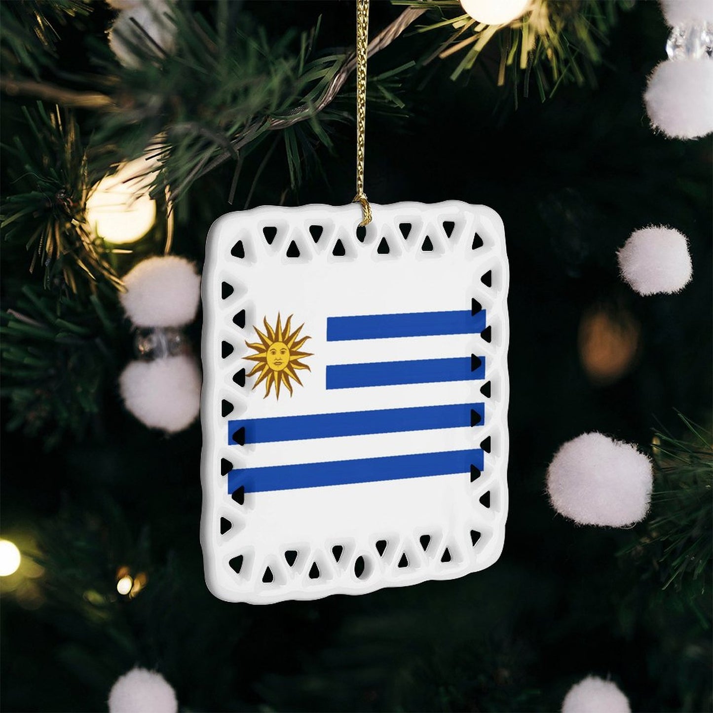 Uruguay Flag Inspired Square Ceramic Ornament Made in the USA