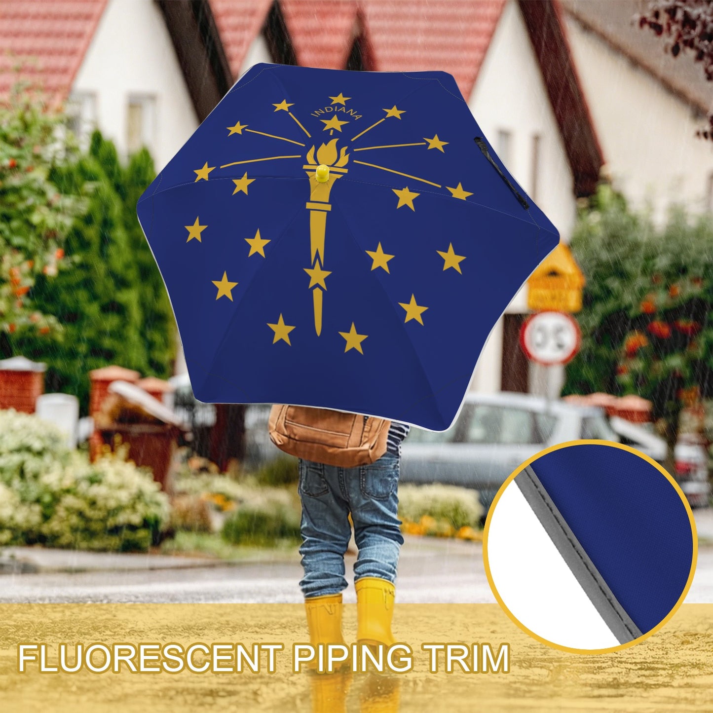 Indiana Flag Inspired Kids Safe Round Corner Umbrella