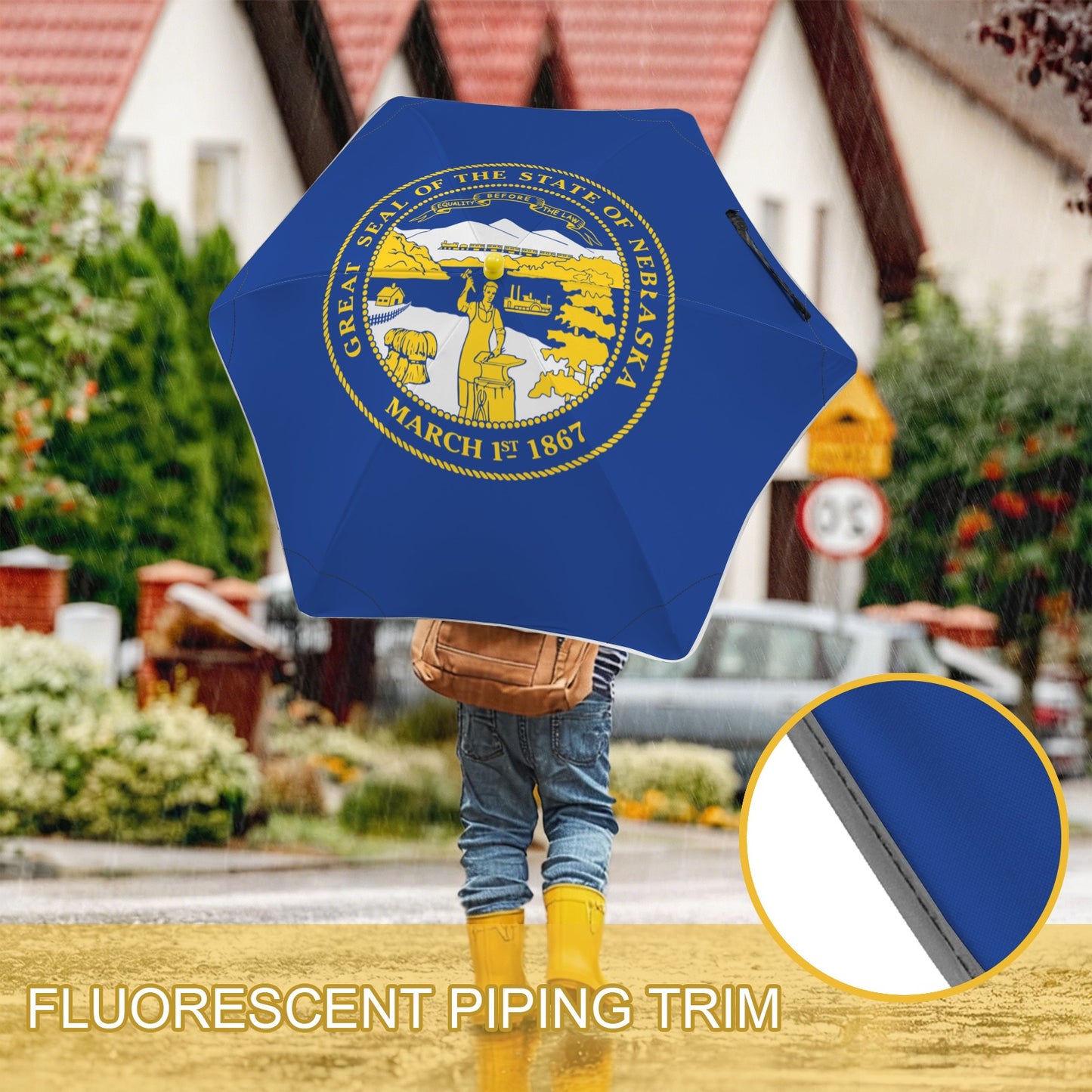 Nebraska Flag Inspired Kids Safe Round Corner Umbrella