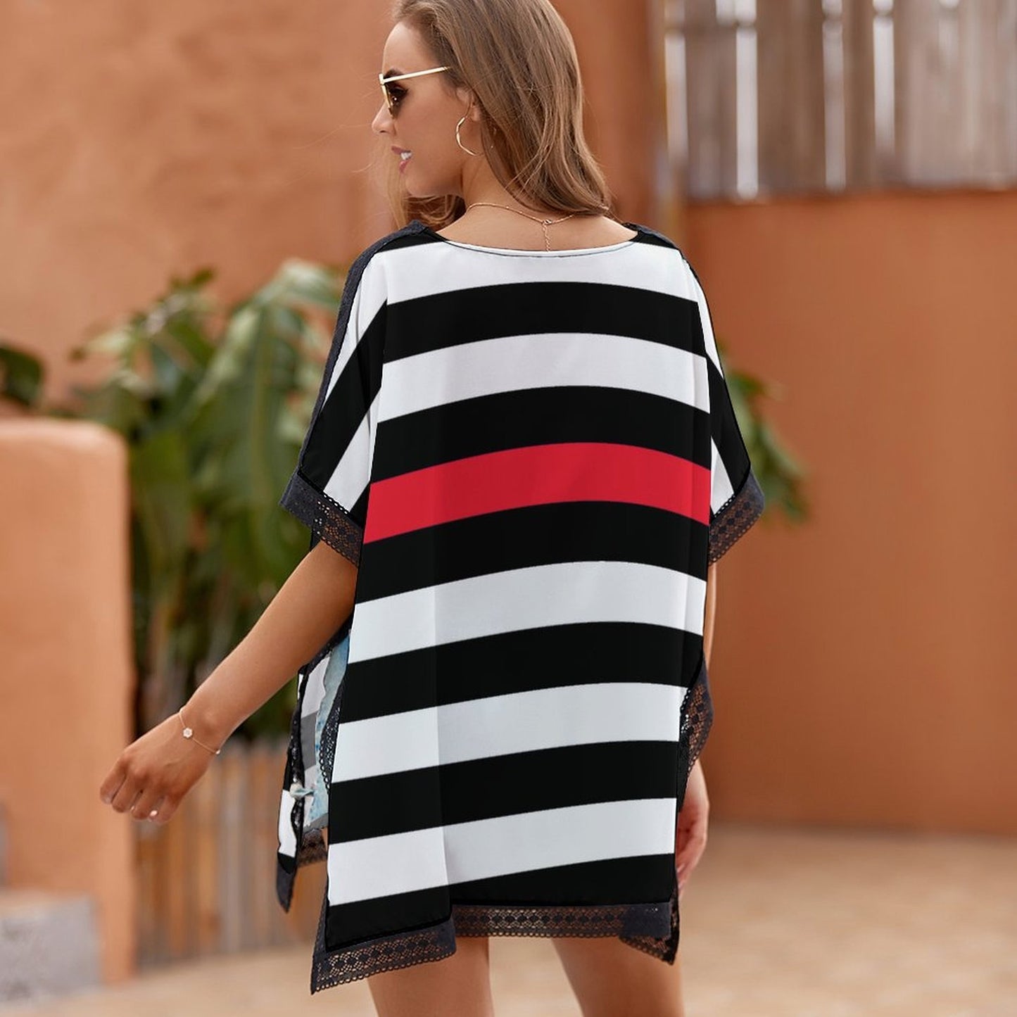 Thin Red Line Flag Inspired Custom Women's Beach Swim Cover Up