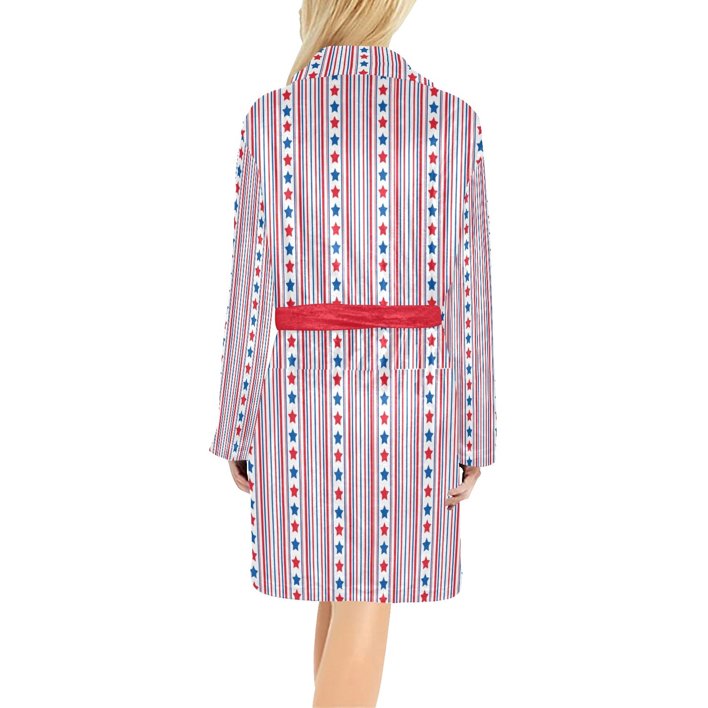 USA/American Flag Inspired Stars & Stripes Pattern Women's Fleece Robe