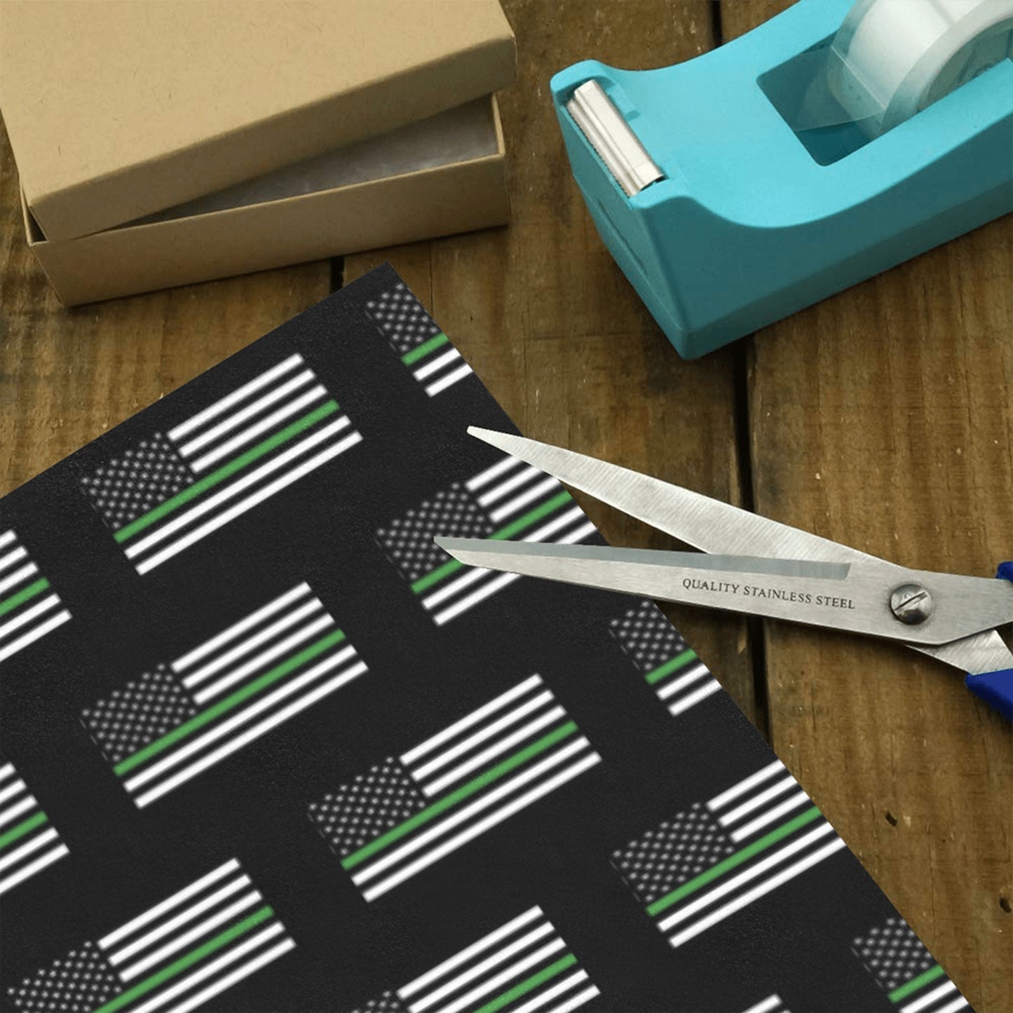 Thin Green Line Flag Inspired Custom Gift Wrapping Paper 58"x 22.5" (4 Rolls)