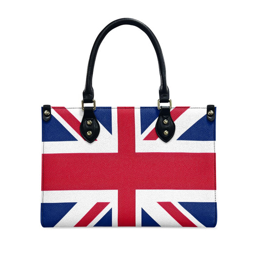 Handbag with Union Jack design, [Brand], black leather handles.