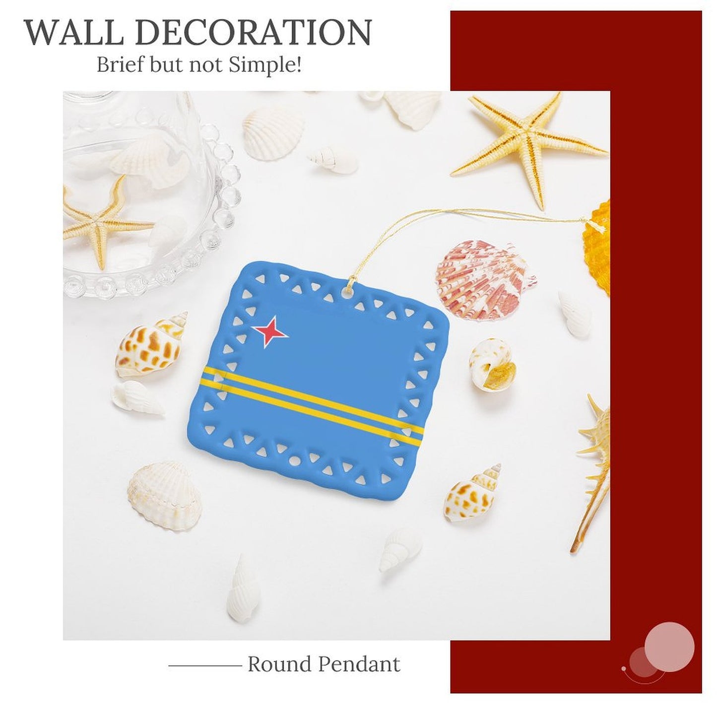 Aruba Flag Inspired Square Ceramic Ornament Made in the USA