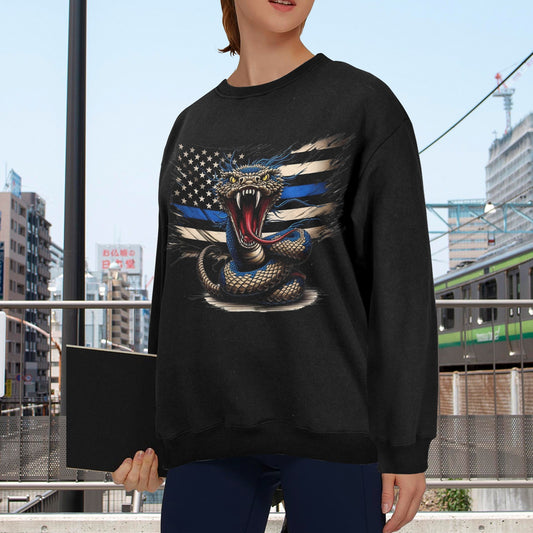 Thin Blue Line Flag (distressed) with Snake Unisex Fleece Sweatshirt (Made in the USA)
