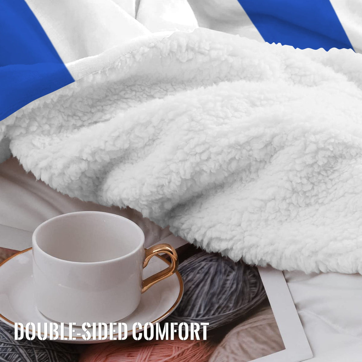 Israel Flag Inspired Sherpa Fleece Blanket 90" x 108" | Printed in the USA