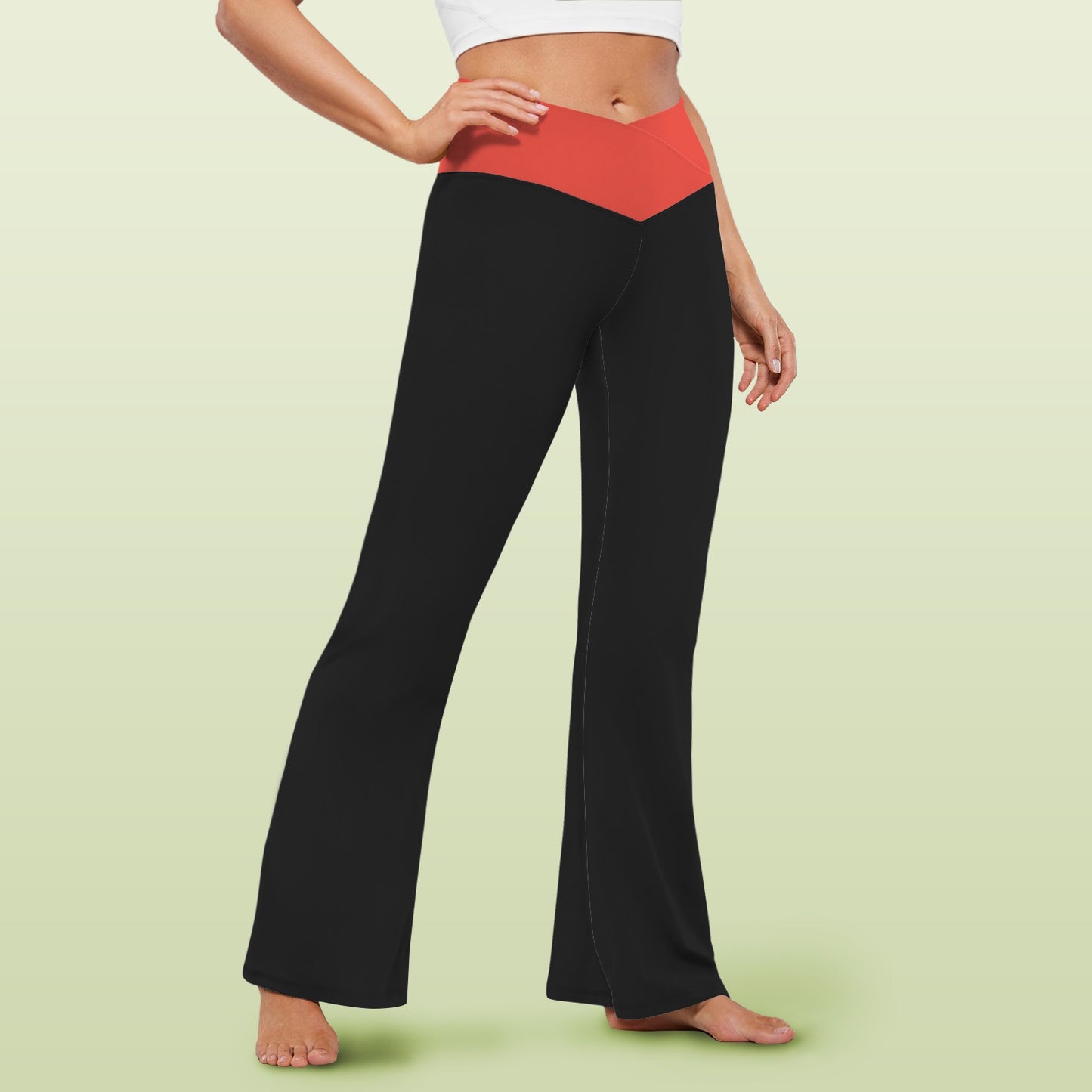 Thin Red Line Flag Inspired Women's V-Crossover High Waisted Flare Leggings