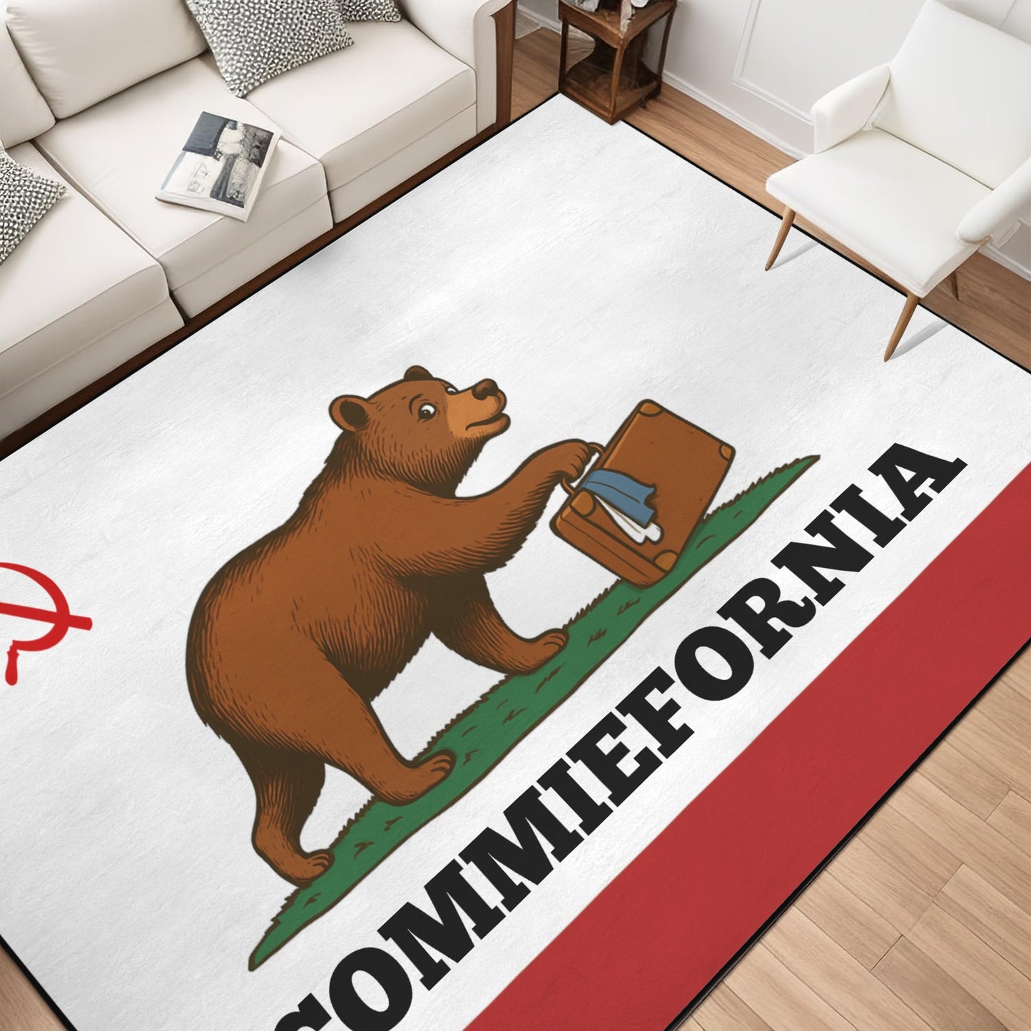 California Flag Inspired (COMMIEFORNIA) 84x60 Inch Area Rug with Black Binding (Made in the USA)