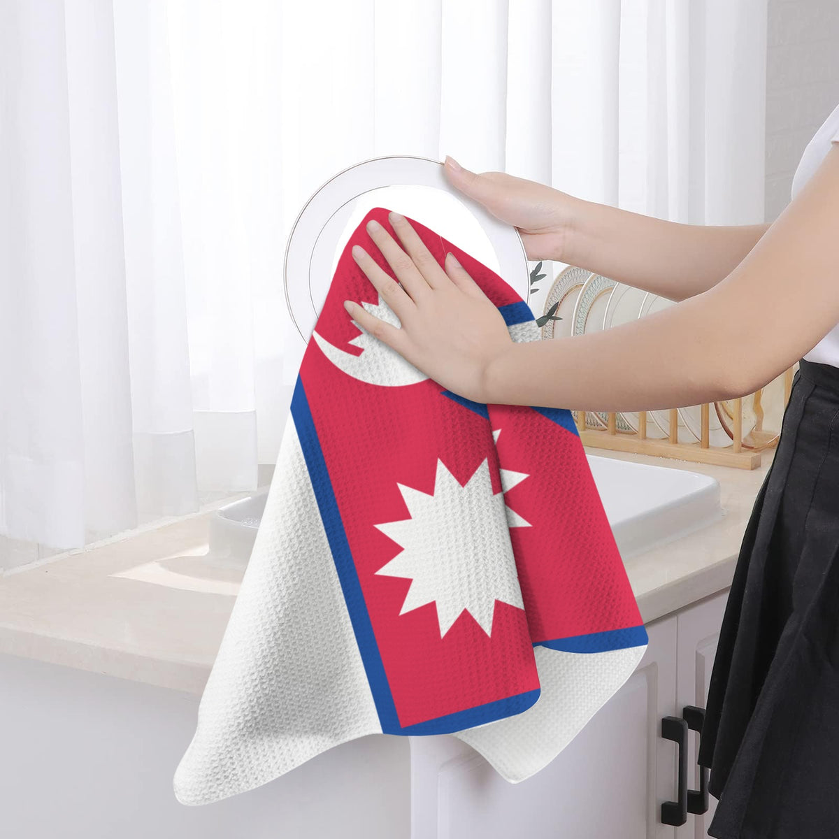 Nepal Flag Inspired Kitchen Towel 40X60cm (Pack of 2) | Printed In the USA