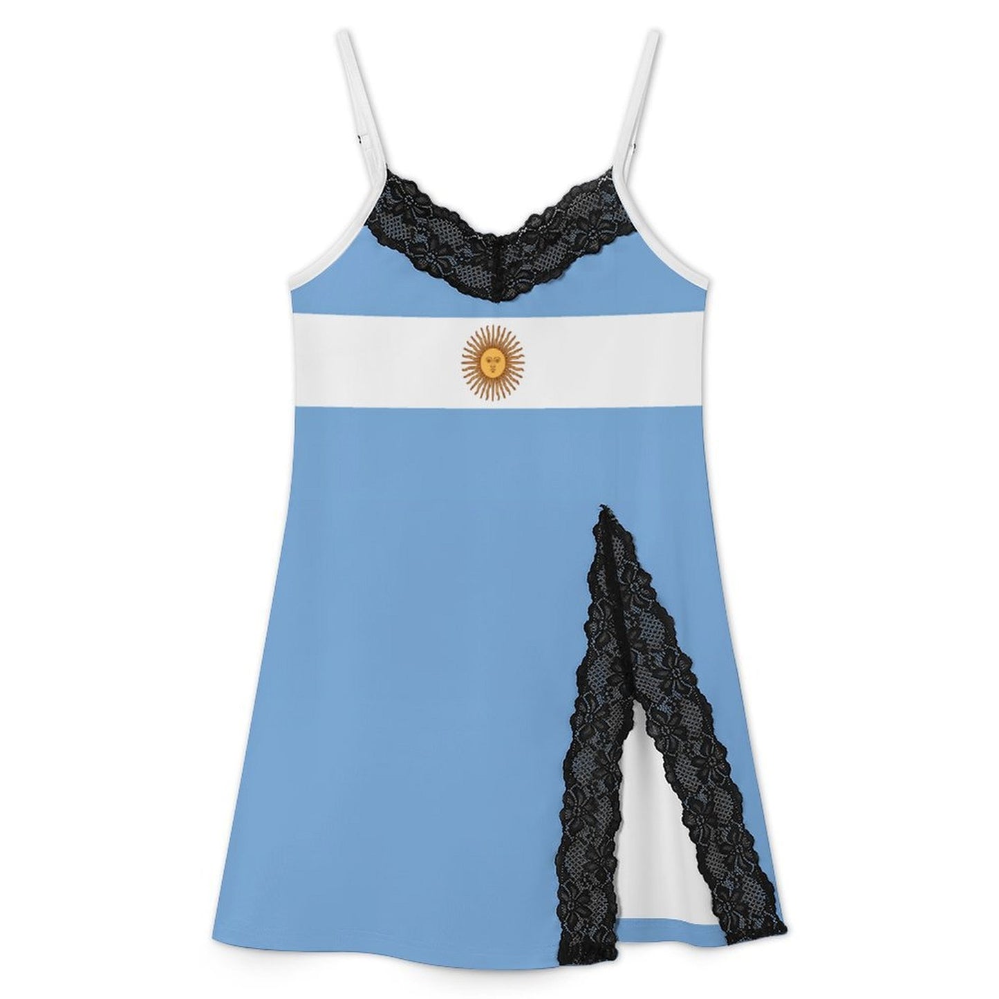 Argentina Flag Inspired Women's Lace Slit Cami Pajama Dress