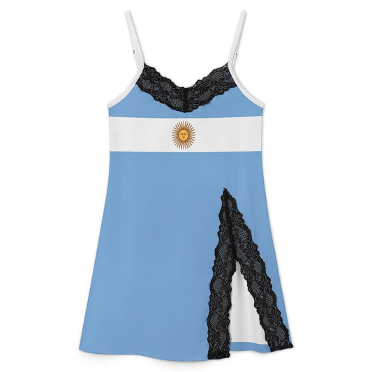 Argentina Flag Inspired Women's Lace Slit Cami Pajama Dress