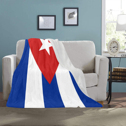 Cozy sofa featuring Luv My Flag Cuban flag blanket.