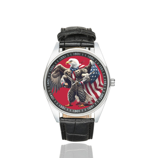 Bald Eagle American Flag Cape Men's Casual  Leather Strap Watch
