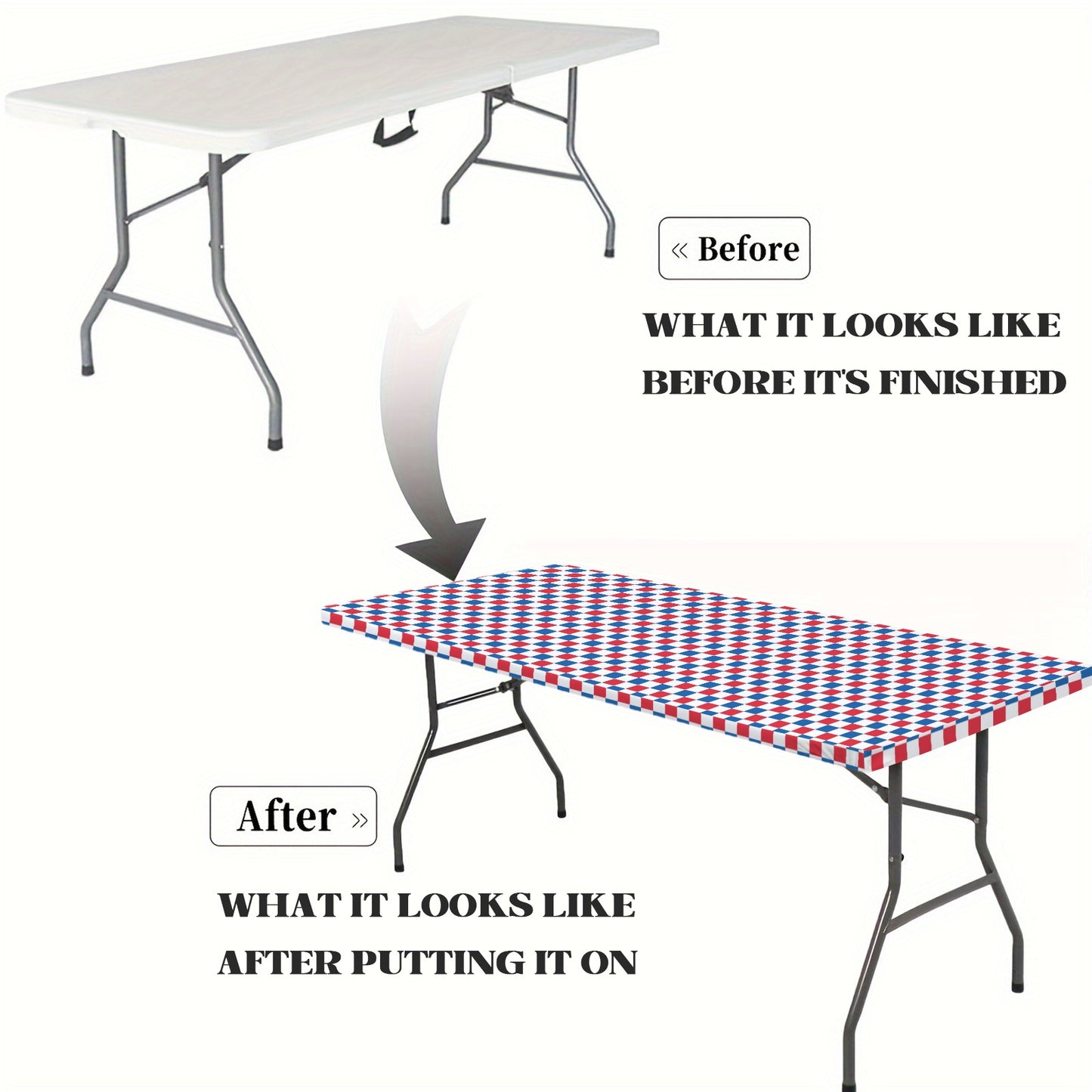 USA/American Flag Inspired Checkered Pattern Custom Elastic Fitted Tablecloth 72x30 inch (Made in the USA)