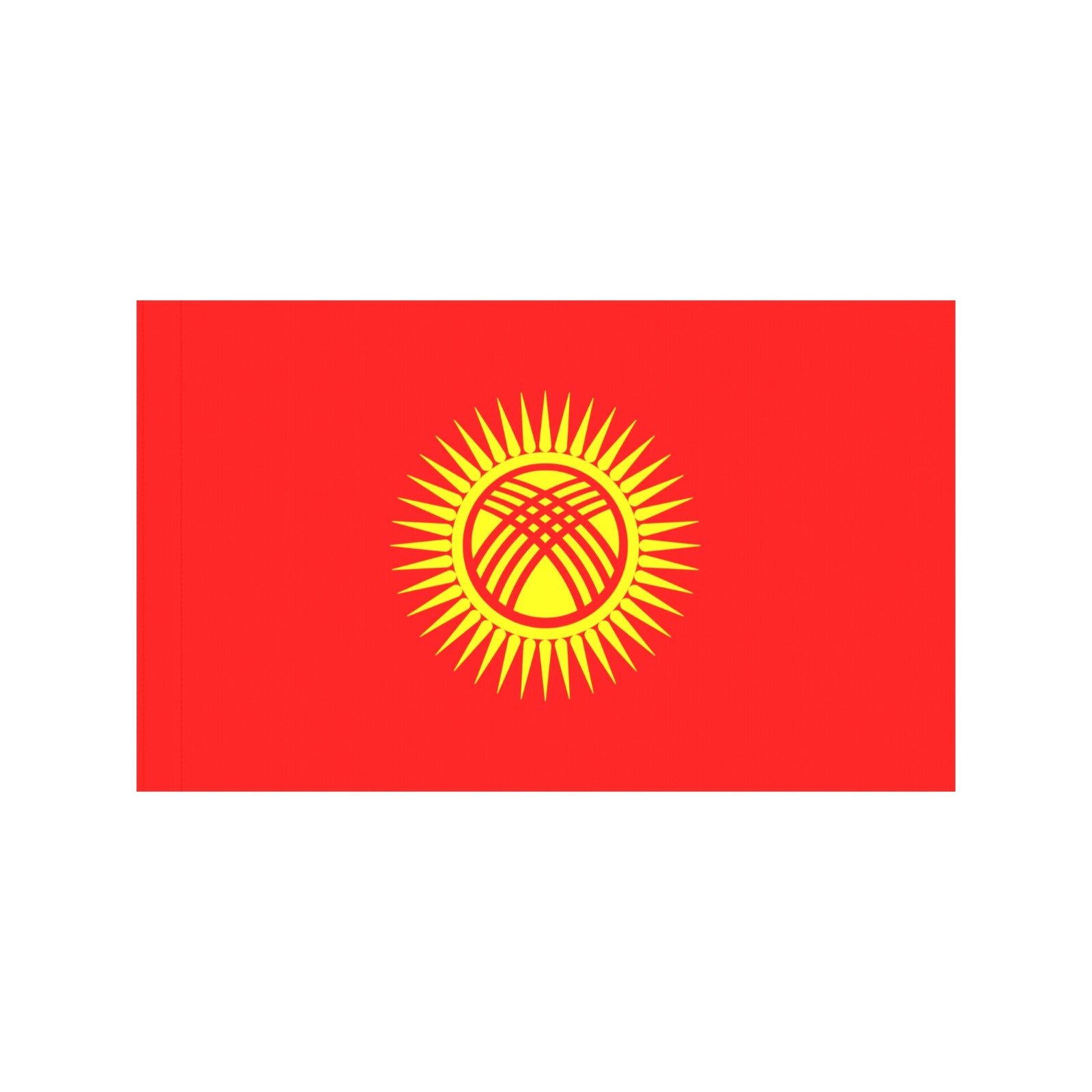 Red flag with yellow sun, Luv My Flag brand.