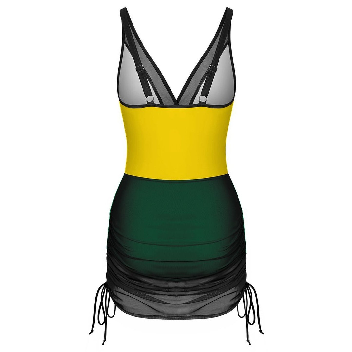 Brazil Flag Inspired Women's Mesh Plunge One-Piece Swimsuit