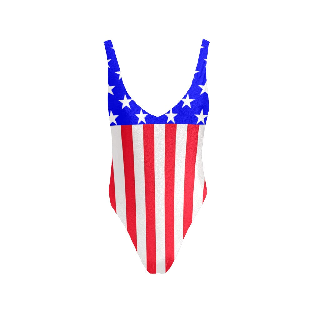USA/American Flag Inspired Women’s Backless One-Piece Swimsuit (Style-2)