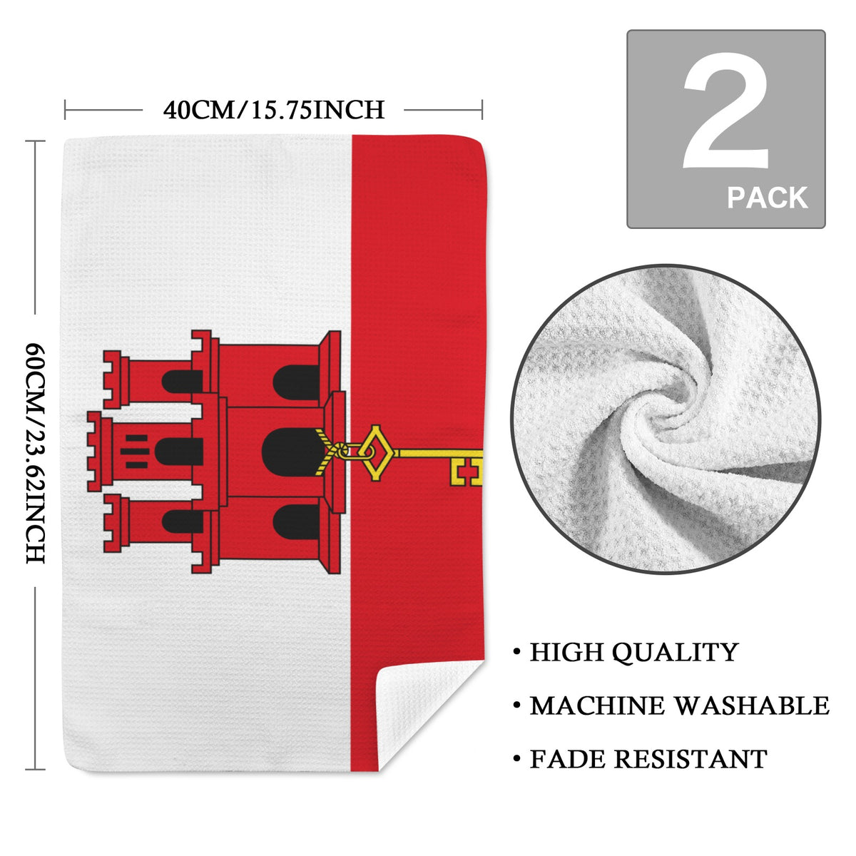 Gibralter Flag Inspired Kitchen Towel 40X60cm (Pack of 2) | Printed In the USA