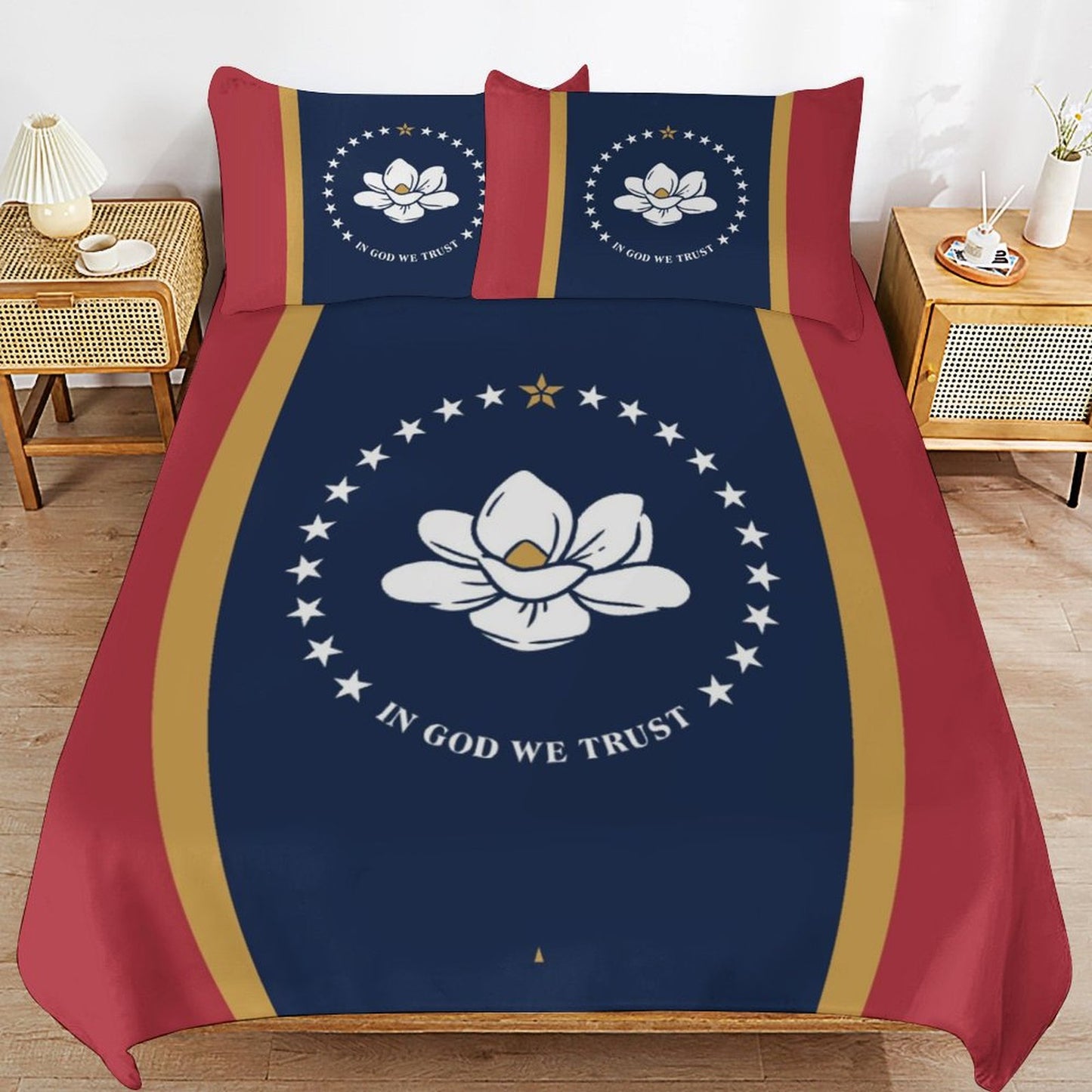 Mississippi Flag Inspired 3-Piece Bedding Set (1 Duvet Cover + 2 Pillow Shams) – 102"×90"