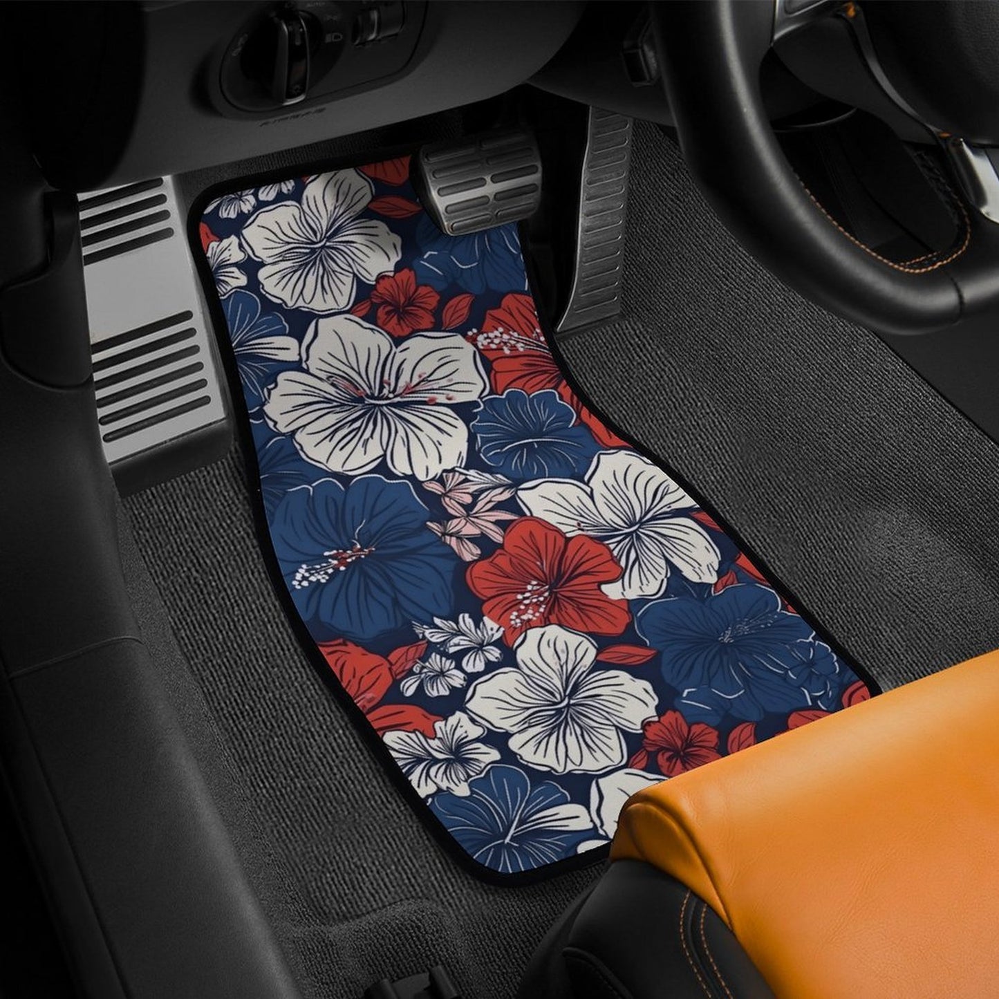 USA/American Flag Inspired Hawaiian Floral Pattern Car Floor Mats(4pcs)