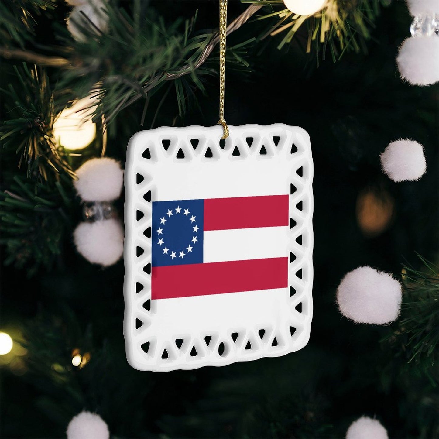 Confederate States Flag Inspired Square Ceramic Ornament Made in the USA