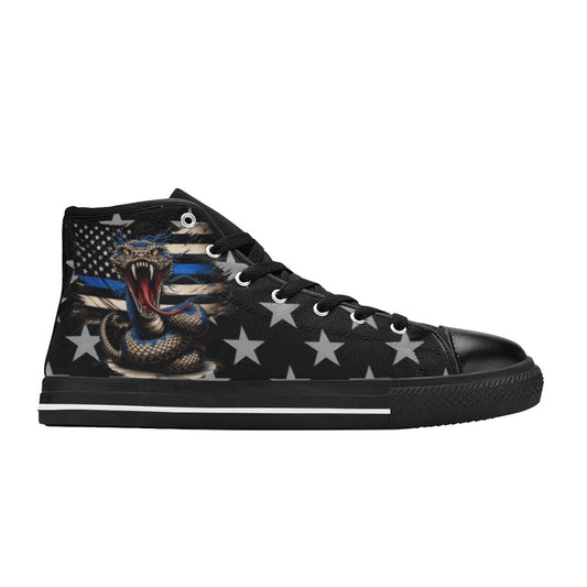 Thin Blue Line Flag Inspired Snake Kid's High Top Canvas Shoes