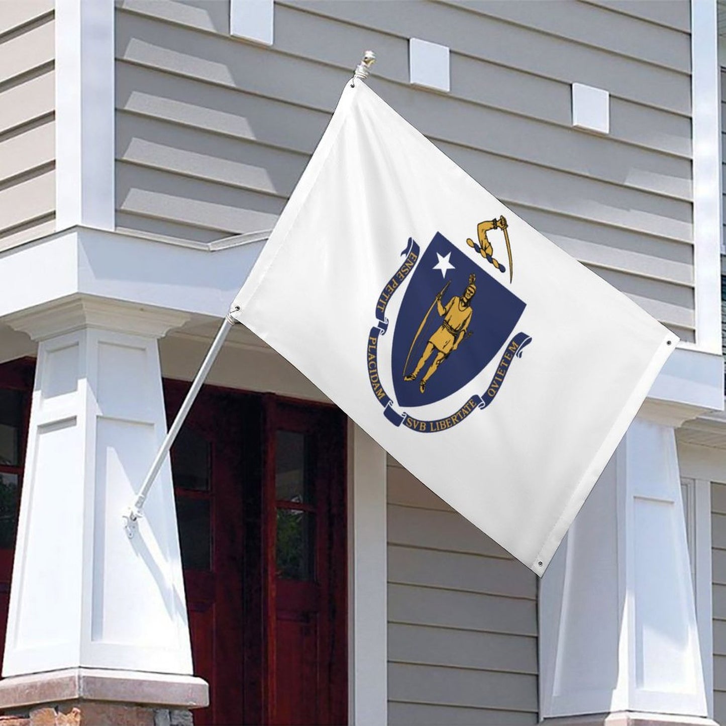 Massachusetts Flag Inspired Wall Mount Flag with Four Grommets (35x59 in)