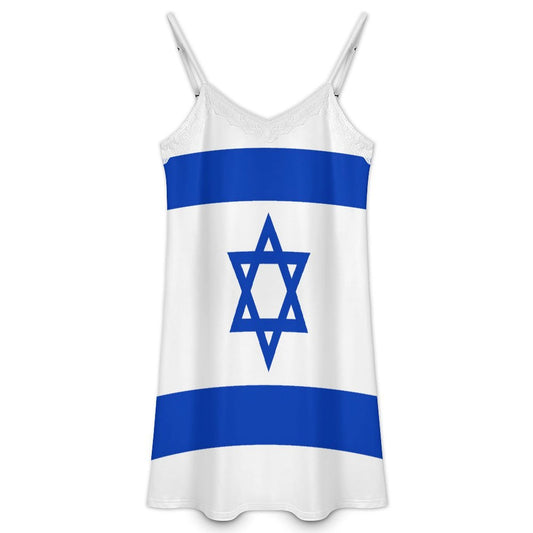 Israel Flag Inspired Lace Trim Camisole Nightgown