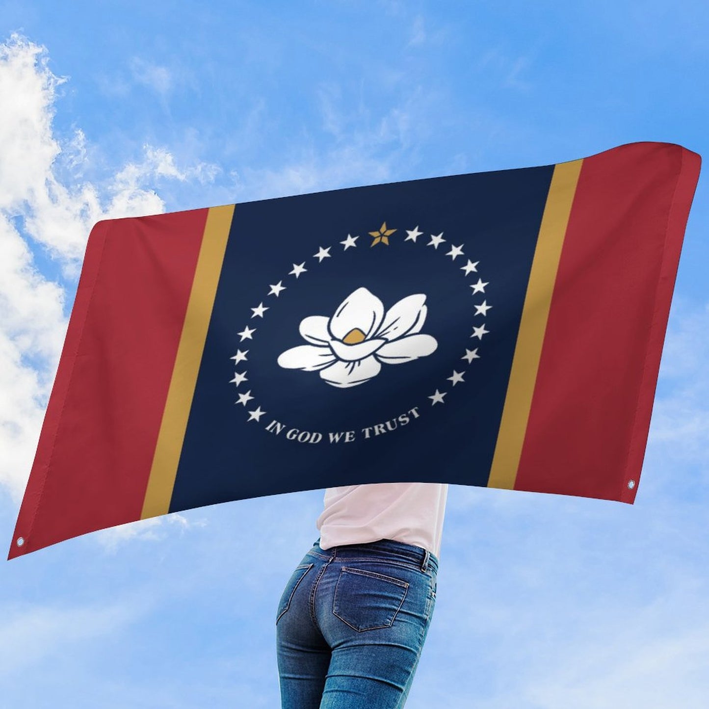 Mississippi (current) Flag Inspired Wall Mount Flag with Four Grommets (35x59 in)