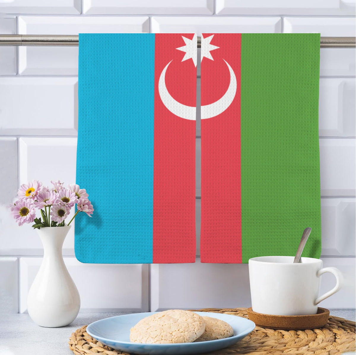 Azerbaijan Flag Inspired Kitchen Towel 40X60cm (Pack of 2) | Printed in the USA