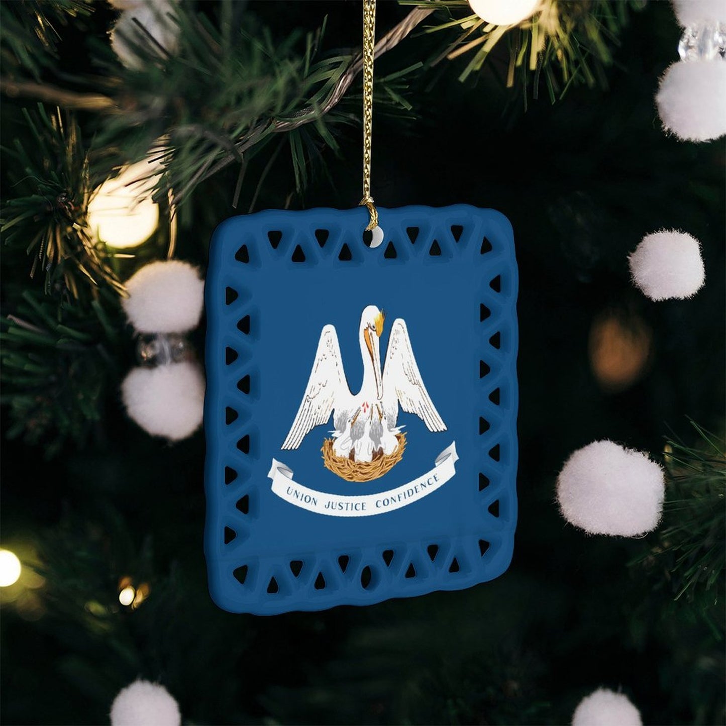 Louisiana Flag Inspired Square Ceramic Ornament Made in the USA