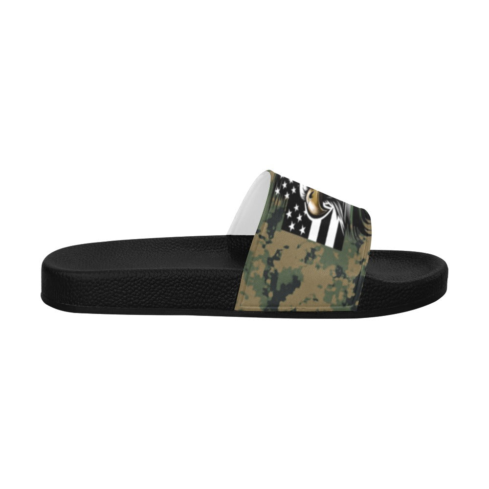 Thin Green Line Eagle on Digital Camo Women's Slide Sandals