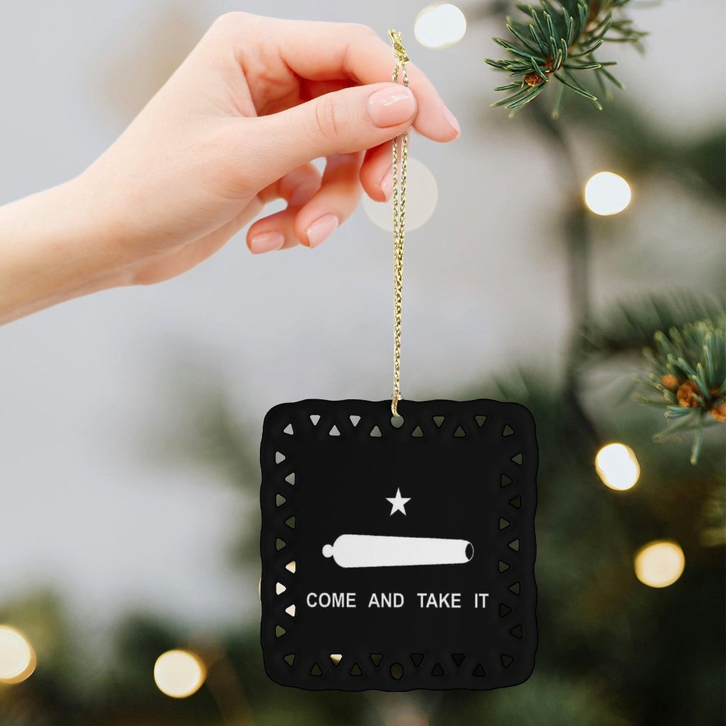 Come and Take It Flag Inspired Square Ceramic Ornament Made in the USA