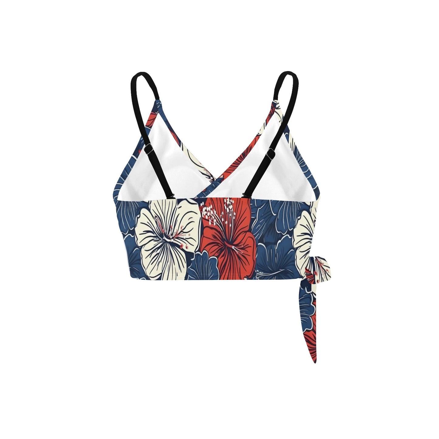 USA/American Flag Inspired Hawaiian Floral Pattern Knot Side Bikini Top