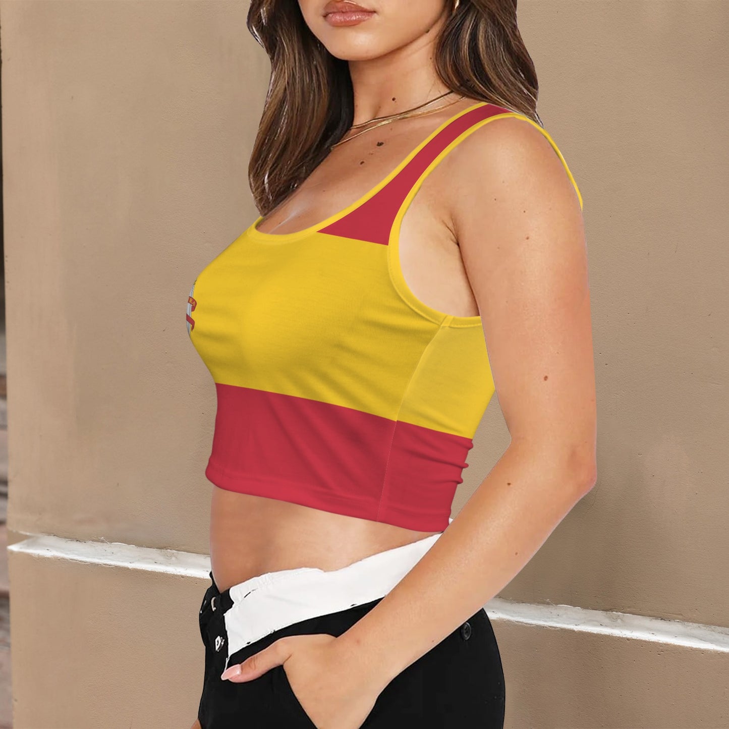 Spain Flag Inspired Square Neck Crop Tank Tops