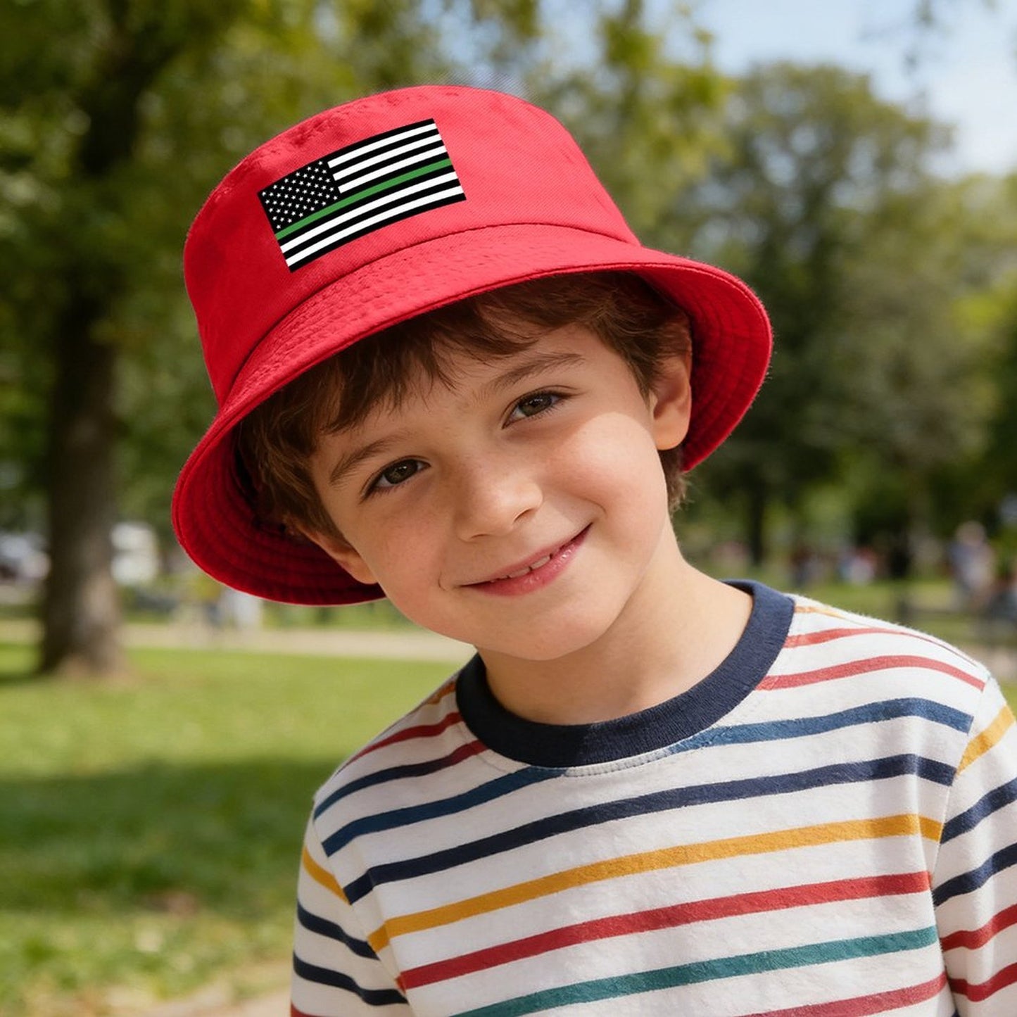 Thin Green Line Flag Inspired Kids’ Bucket Hat | Ships from USA