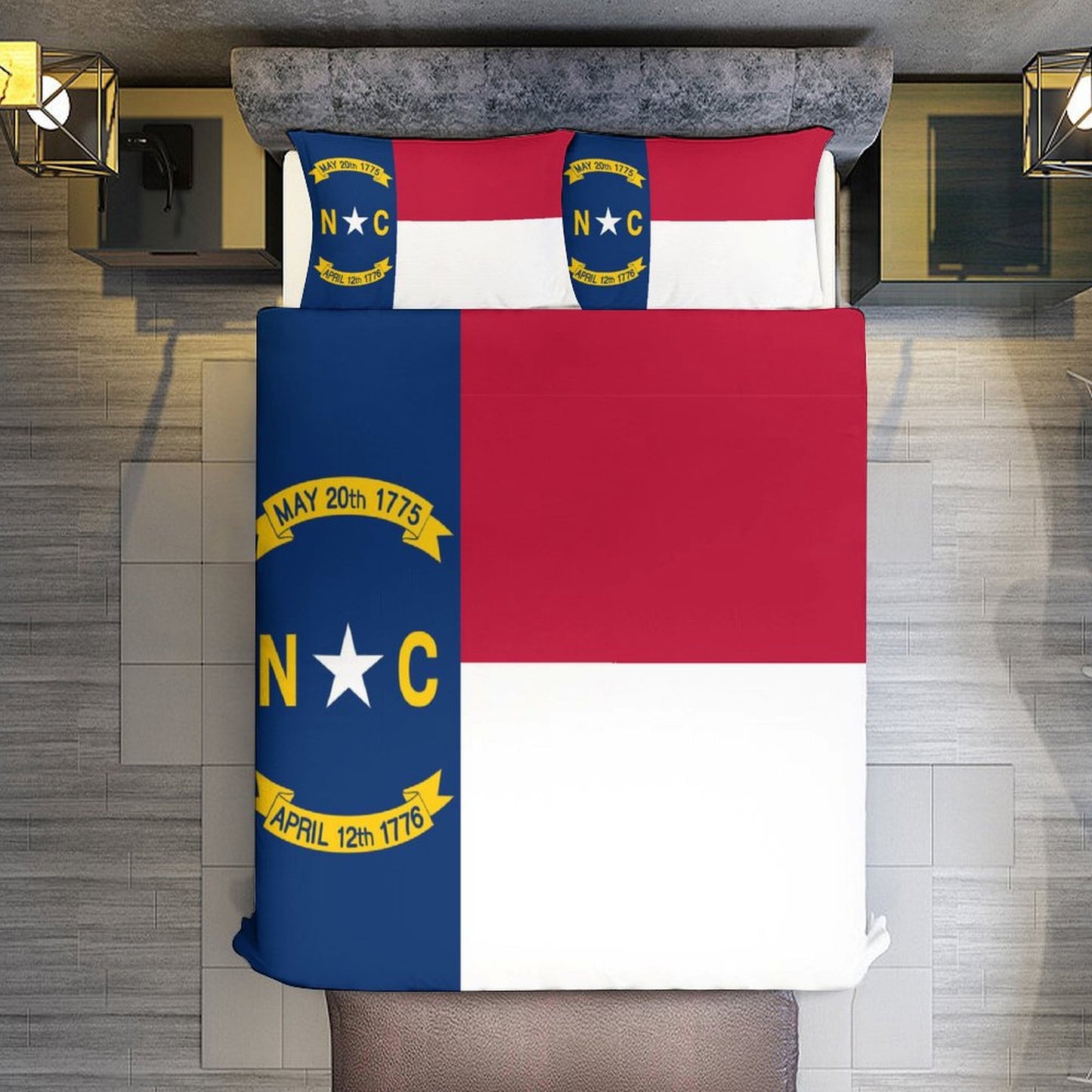 North Carolina Flag Inspired 3-Piece Bedding Set (1 Duvet Cover + 2 Pillow Shams) – 102"×90"