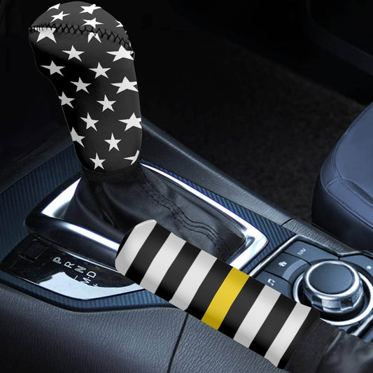 Thin Gold Line Flag Inspired Gear Lever Cover+Hand Brake Cover
