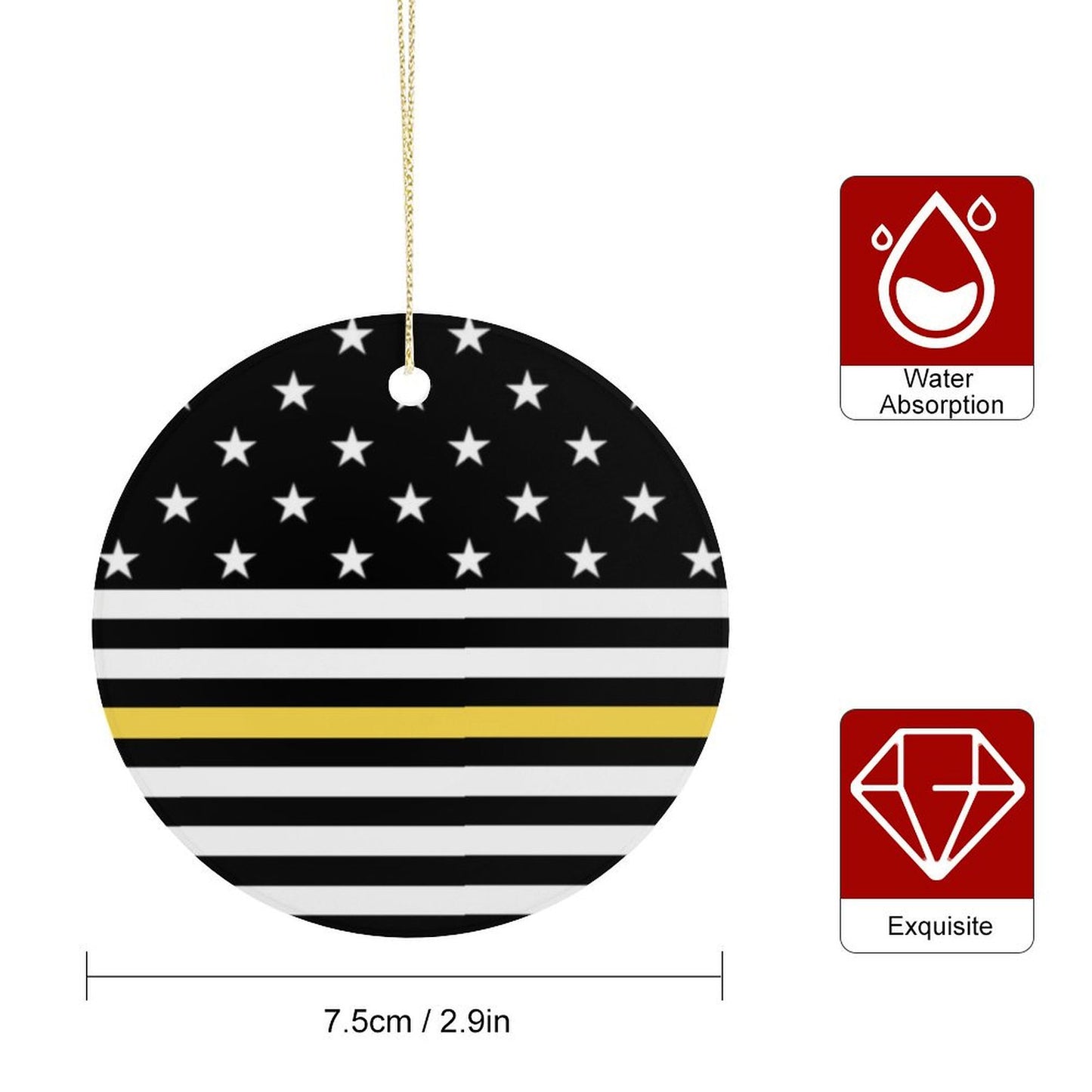 Thin Gold Line Flag Inspired Circle Ceramic Ornament Made in USA Circle Ceramic Ornament (Made in USA)