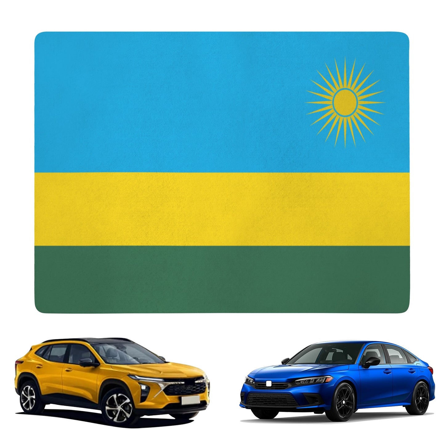 Rwanda Flag Inspired Car Trunk Mat 100 × 75 cm / 39.4 × 30 in Printed in the USA