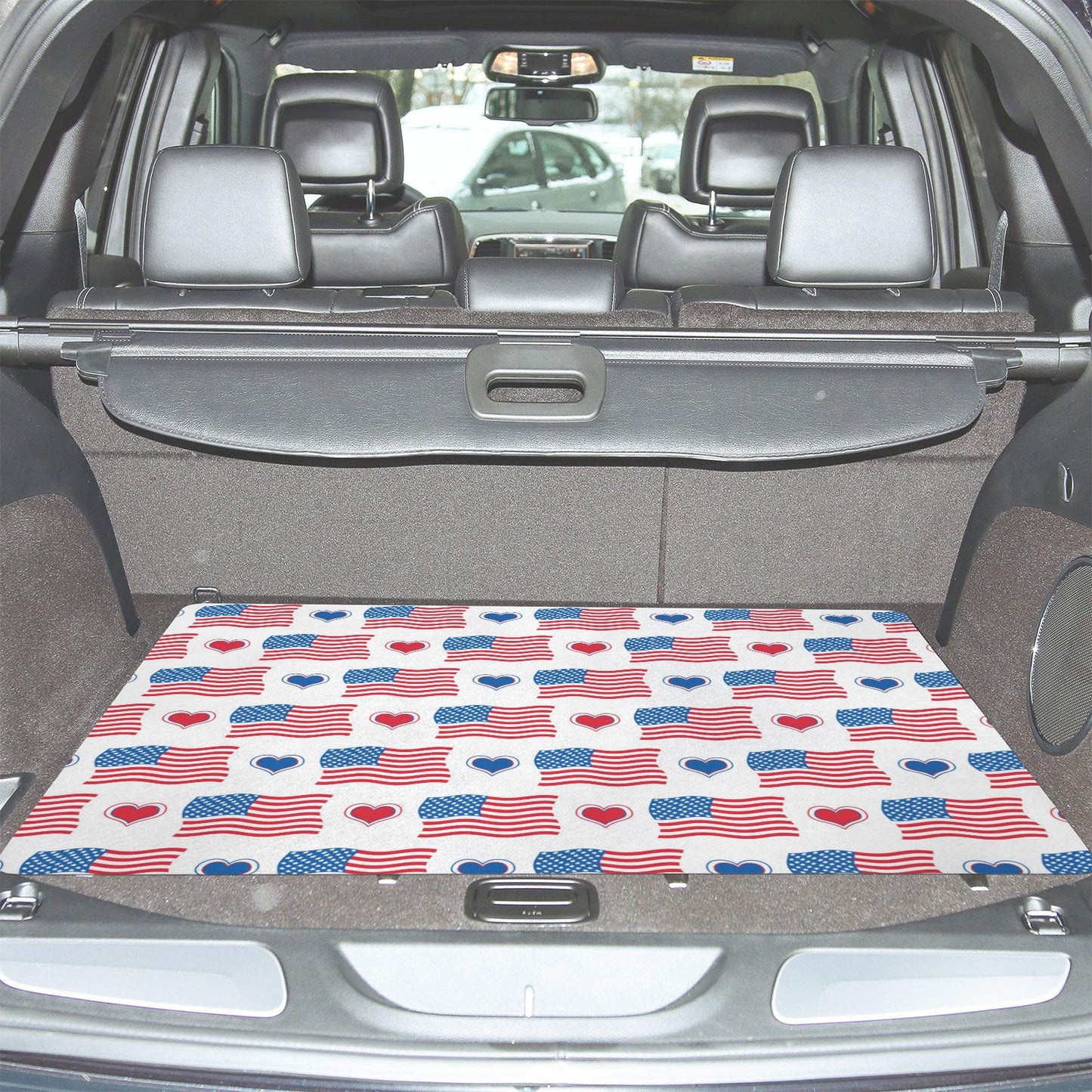 USA/American Flag Inspired Flags & Hearts Pattern Car Trunk Mat 100 × 75 cm / 39.4 × 30 in Printed in the USA