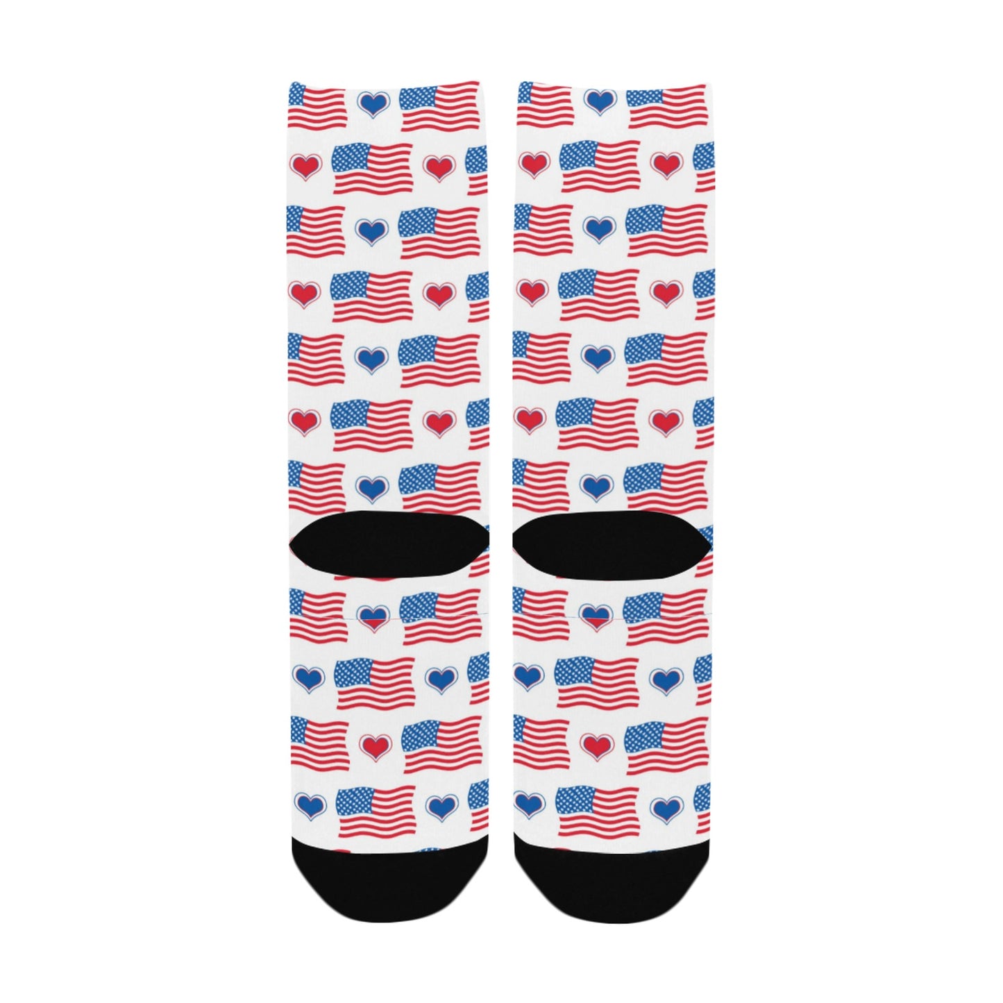 USA/American Flag Inspired Flags and Hearts Pattern Women’s Custom Socks Made in the USA