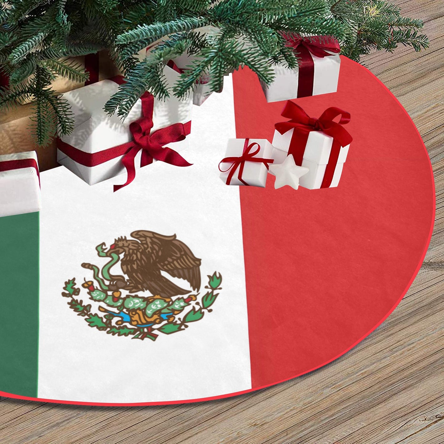 Mexico Flag Inspired Thick Christmas Tree Skirt 47" x 47"