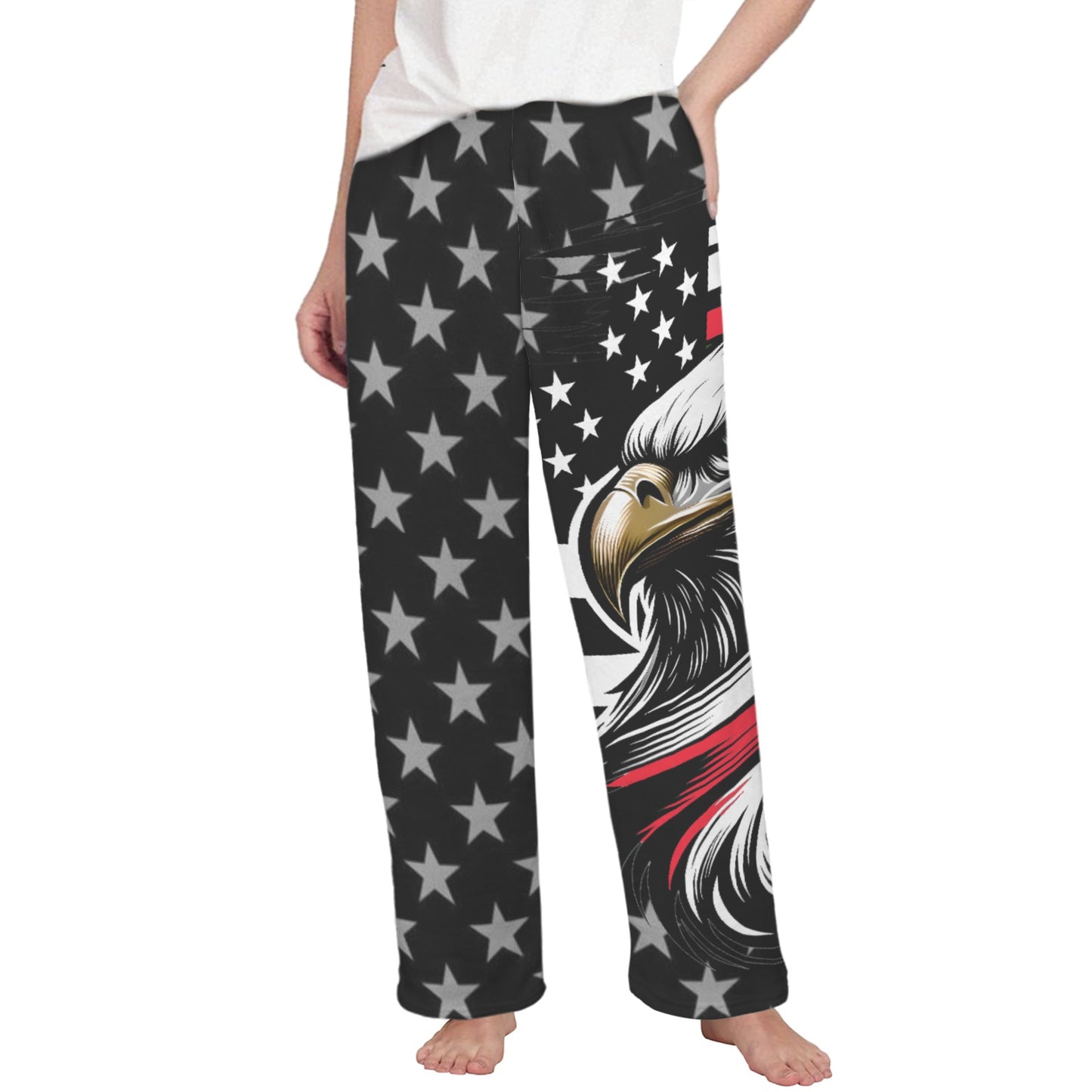 Thin Red Line Flag Inspired Eagle Women's Flannel Pajama Trousers Made in the USA
