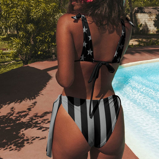USA/American Flag Inspired (subdued) Tie-Side High-Waist Bikini Set